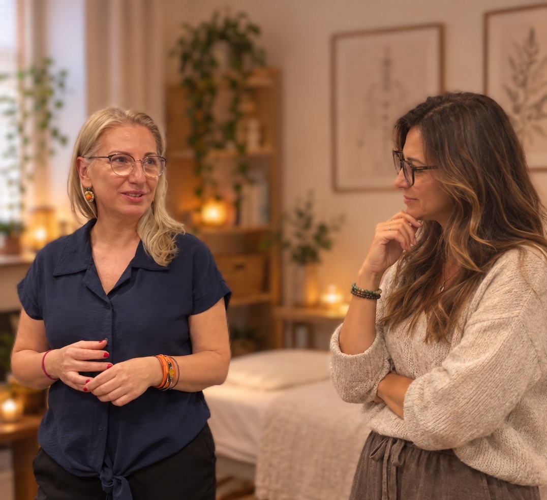 Anna Galant podczas rozmowy z klientką w gabinecie